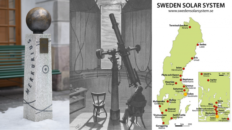 Merkurius vid Stadsmuseet, astronomiska observationer och karta över Sweden Solar System.