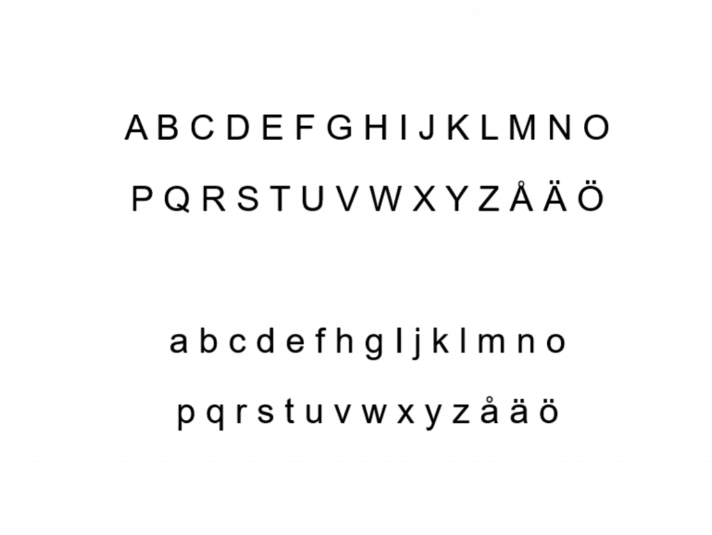 Arial alfabetet i versaler och gemener
